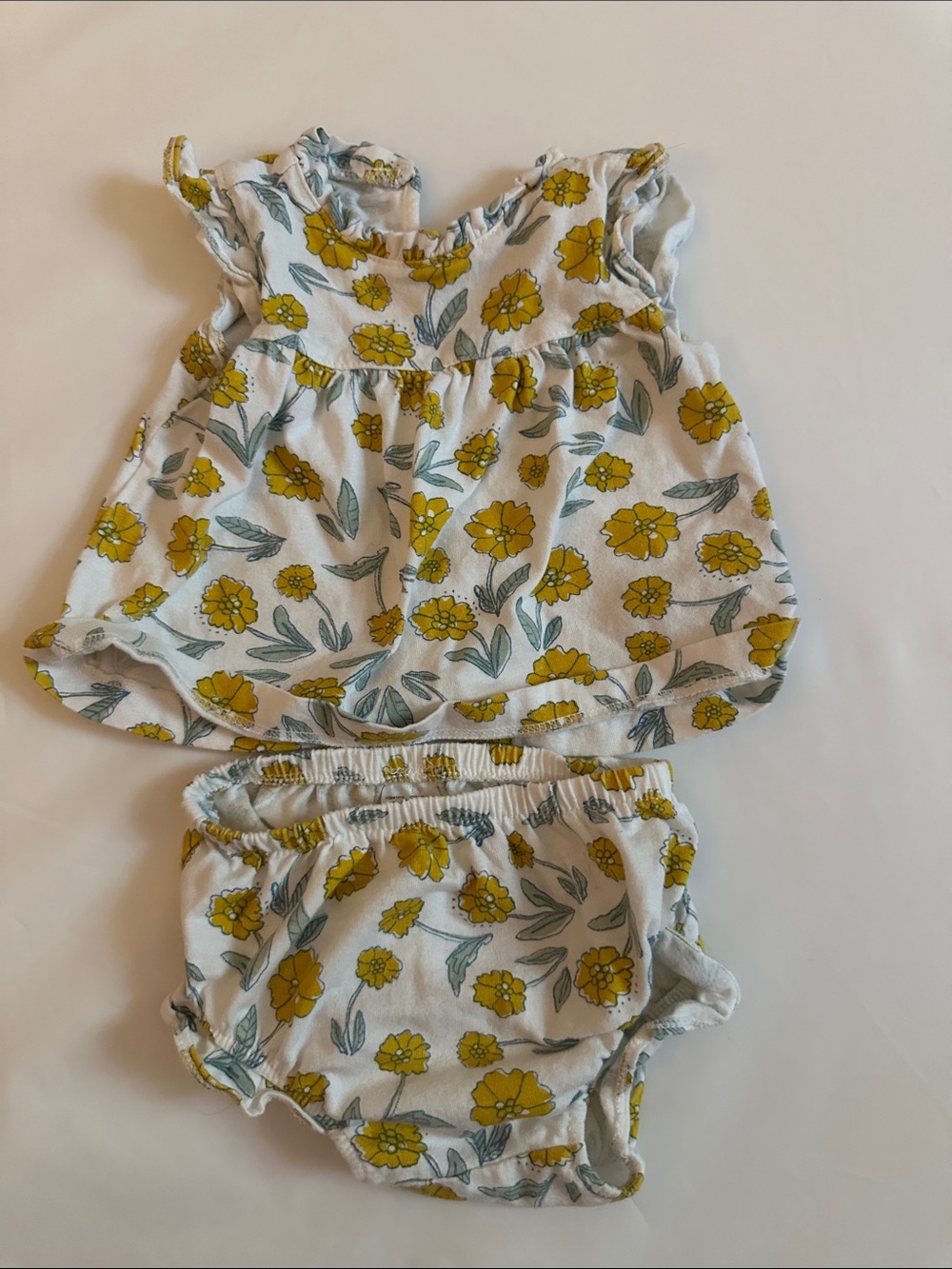 Carter's White Floral Ruffle Two-Piece  Set in Yellow and Teal